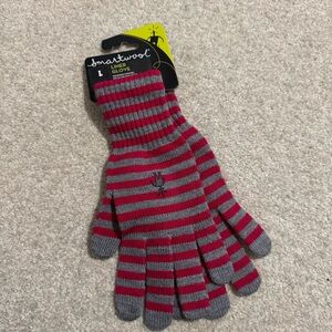Smartwool Merino Striped Liner Glove Persian Red Gray Touchscreen NWT-Large
